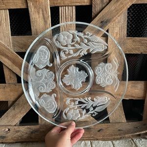 Vintage Embossed Clear Glass Divided Relish Vegetable Platter Plate